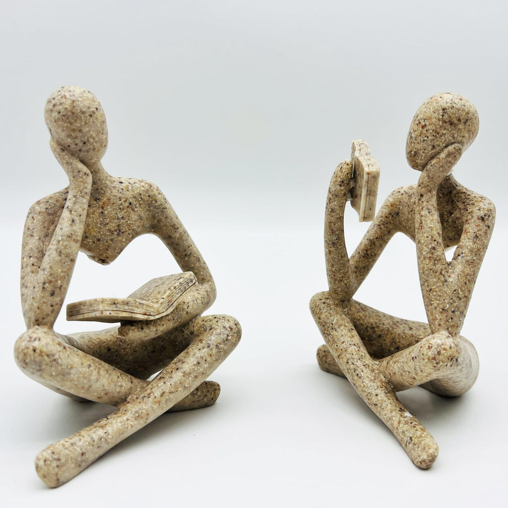 2 Pcs Home Decor Sandstone Reading Thinker Statue Modern Figurines Abstract Aesthetic Sculpture Thinker Statuettes of