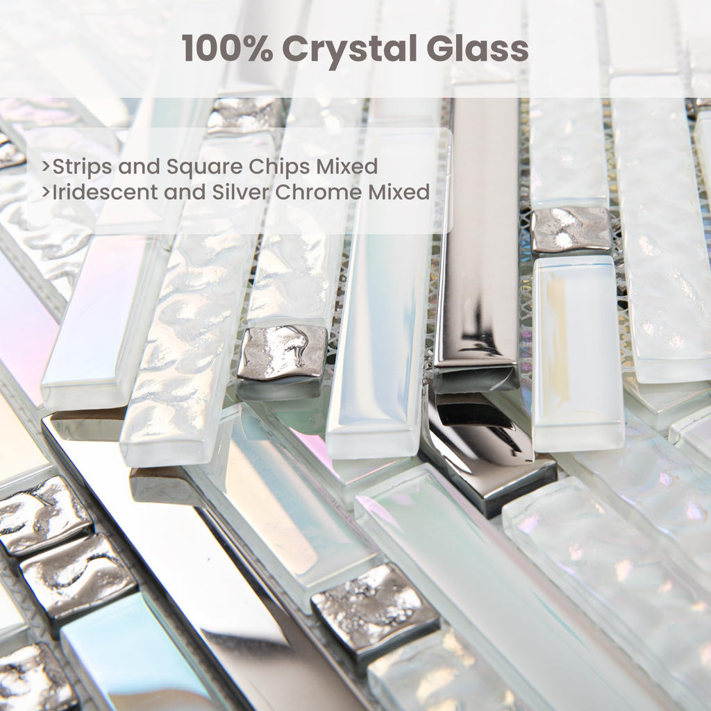 Glass Backsplash Tiles Mosaic Iridescent White 12 x 12 Inch 5 sq.ft.