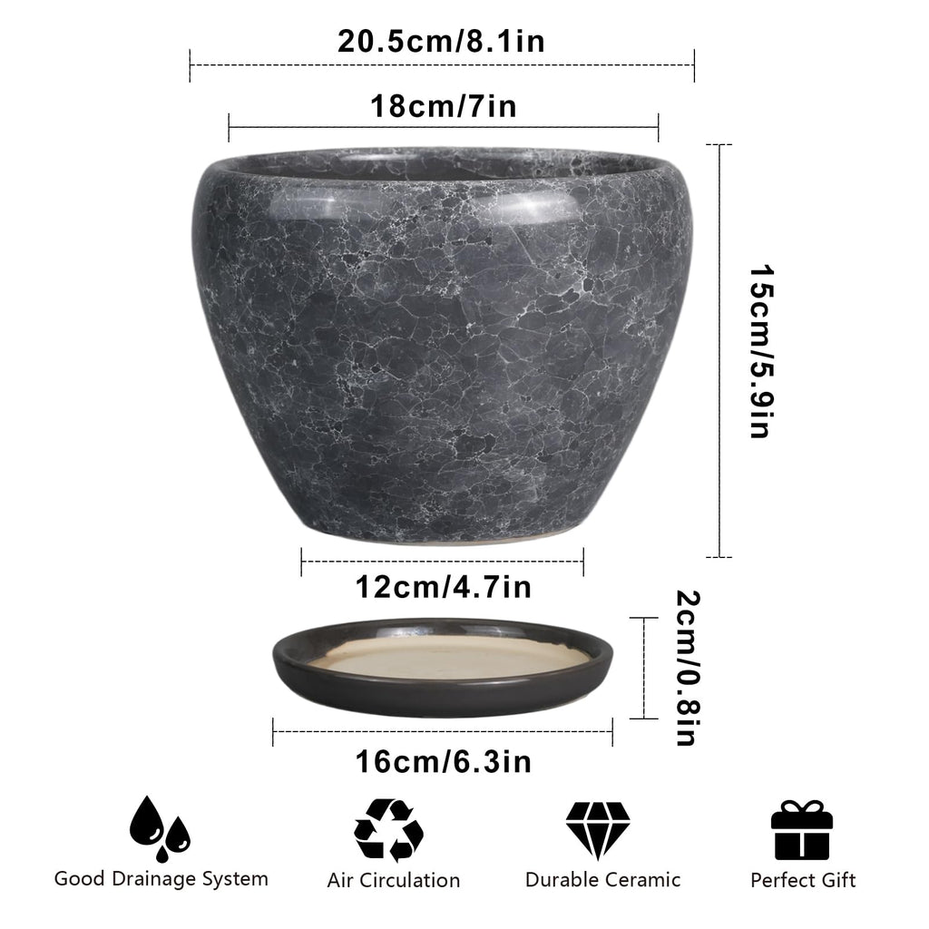 8 Inch Plant Pot - Ceramic Planter Pot with Drainage Hole and Saucer, Glaze Garden Pot Modern Flower Pot for Indoor