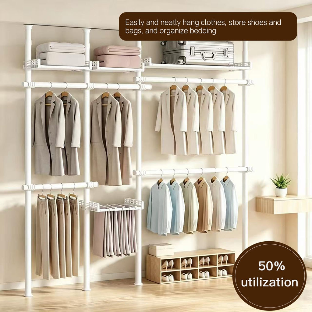 Adjustable Storage Rack, No Drilling Floor Standing Closet Organizer, White