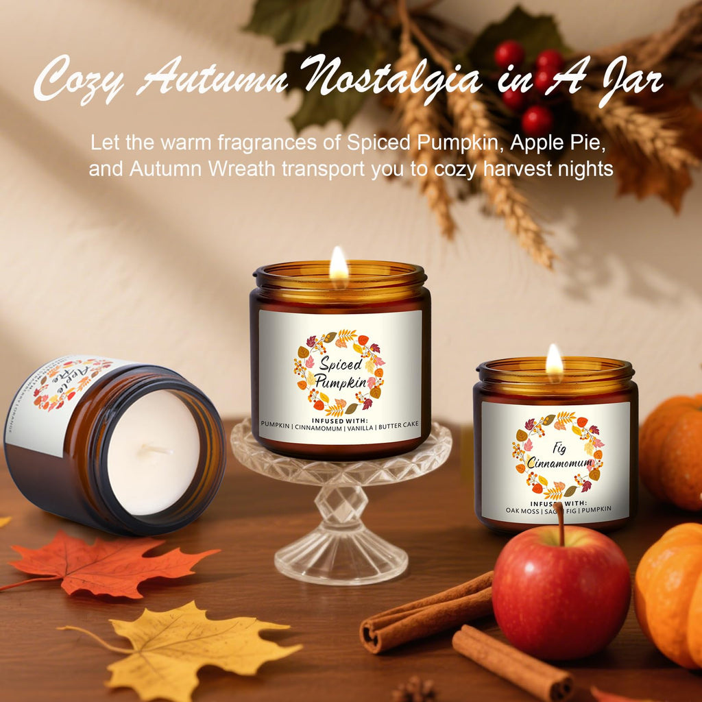 Fall Candles Gifts Set 6 Pack Soy Wax Scented Candle 27 OZ 200 Hrs Burn, Scents of Berry, Sugar, Spiced Apple, Autumn