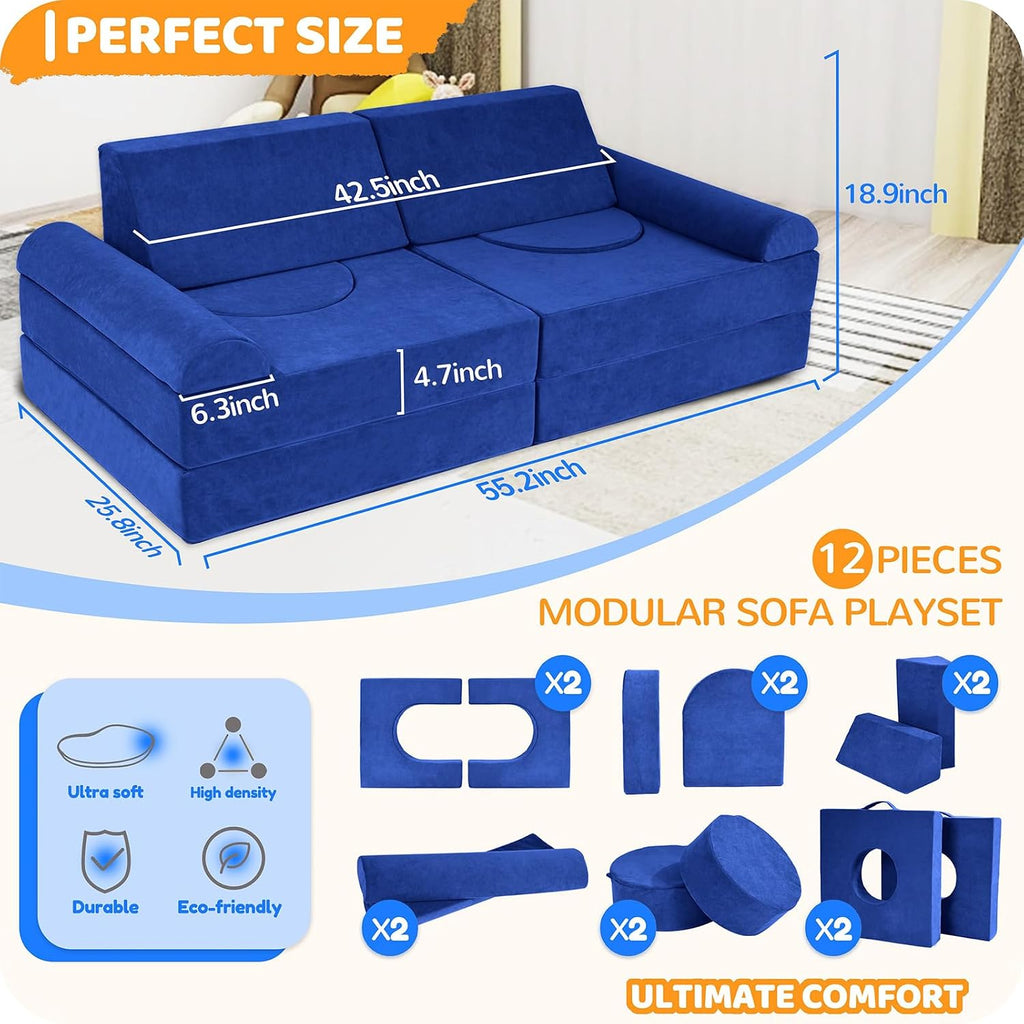 Toddler Couch, Piece Modular Kids Play Couch, Blue