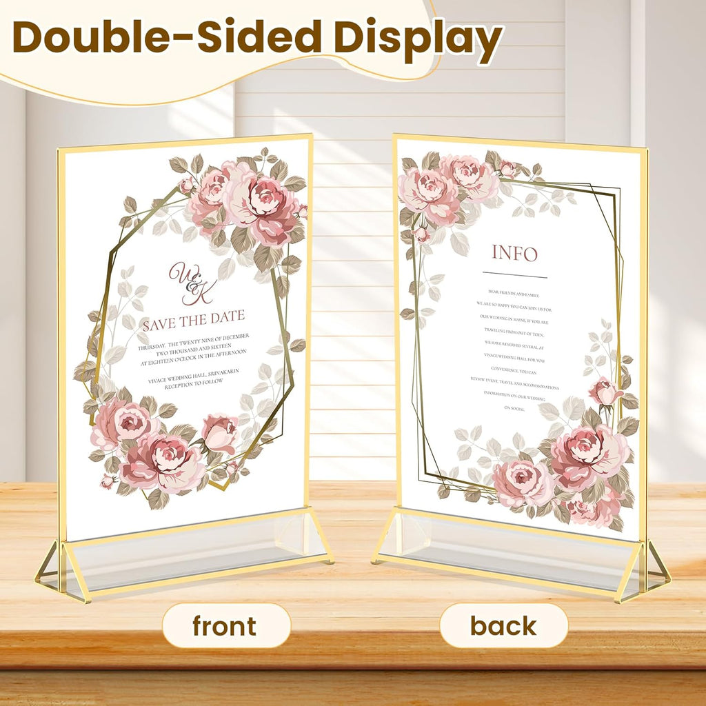 Gold Frames 8X10 Acrylic Sign Holder Double-Sided Picture Frames,6 Pack | 8x10 Frame for Menu, Wedding Table Number