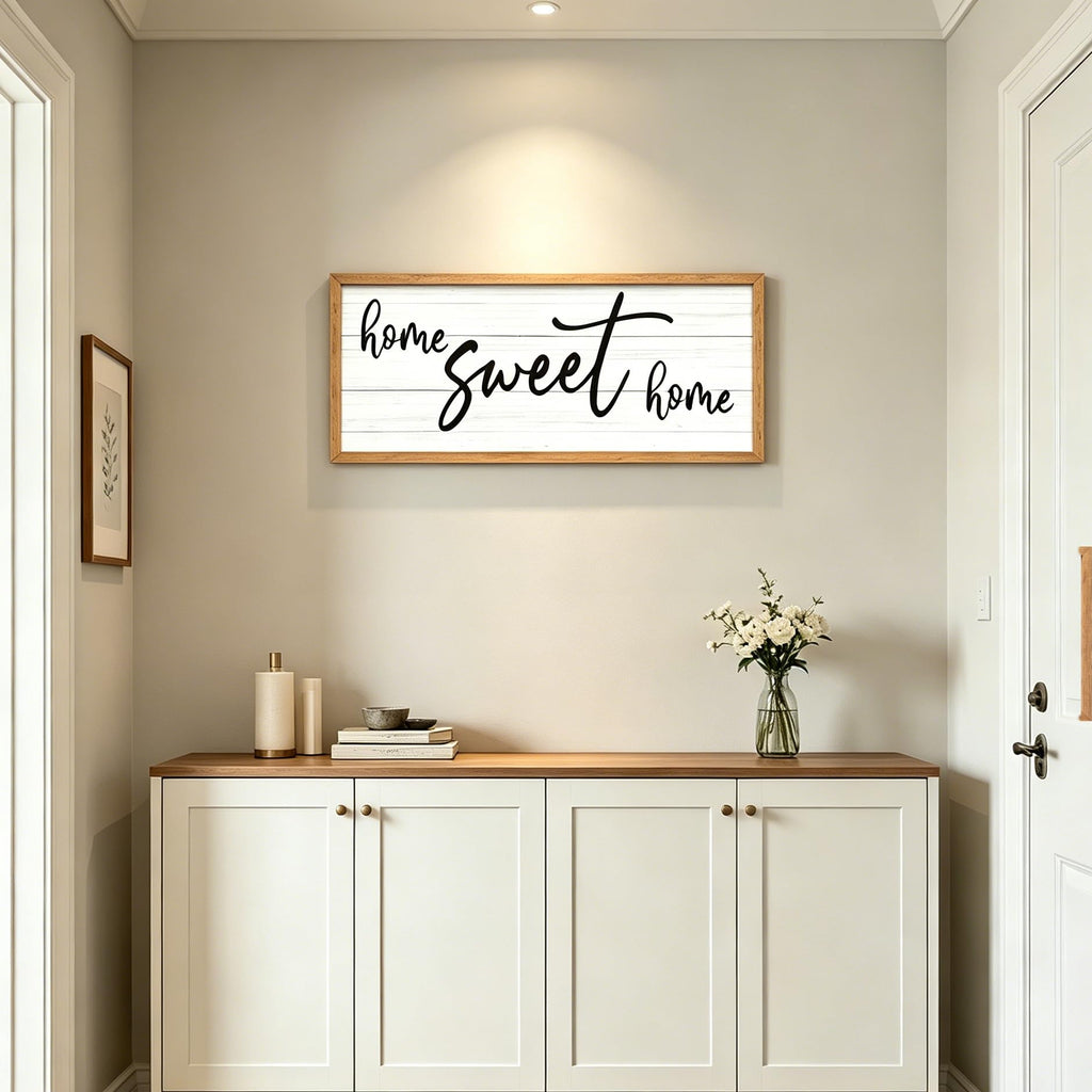 Sweet Home Sign Wall Decor 40''×15'' Large Framed Wood Wall Art Sign, Rustic Farmhouse Wall Decor Entryway