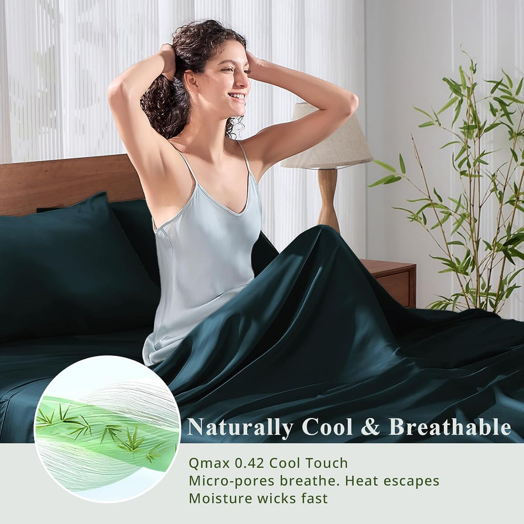 King Sheet Set, Viscose Bamboo Sheets for Bed Set 4pcs, 100% Viscose Derived from Bamboo, Hotel Luxury Silky &