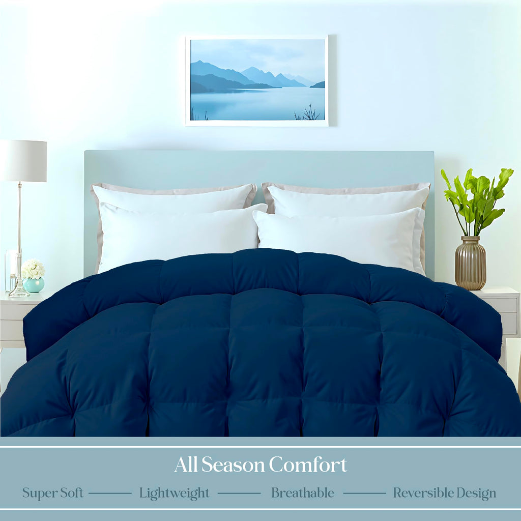Microfiber Queen Comforter, Duvet Insert, 88x88 Inches, Navy