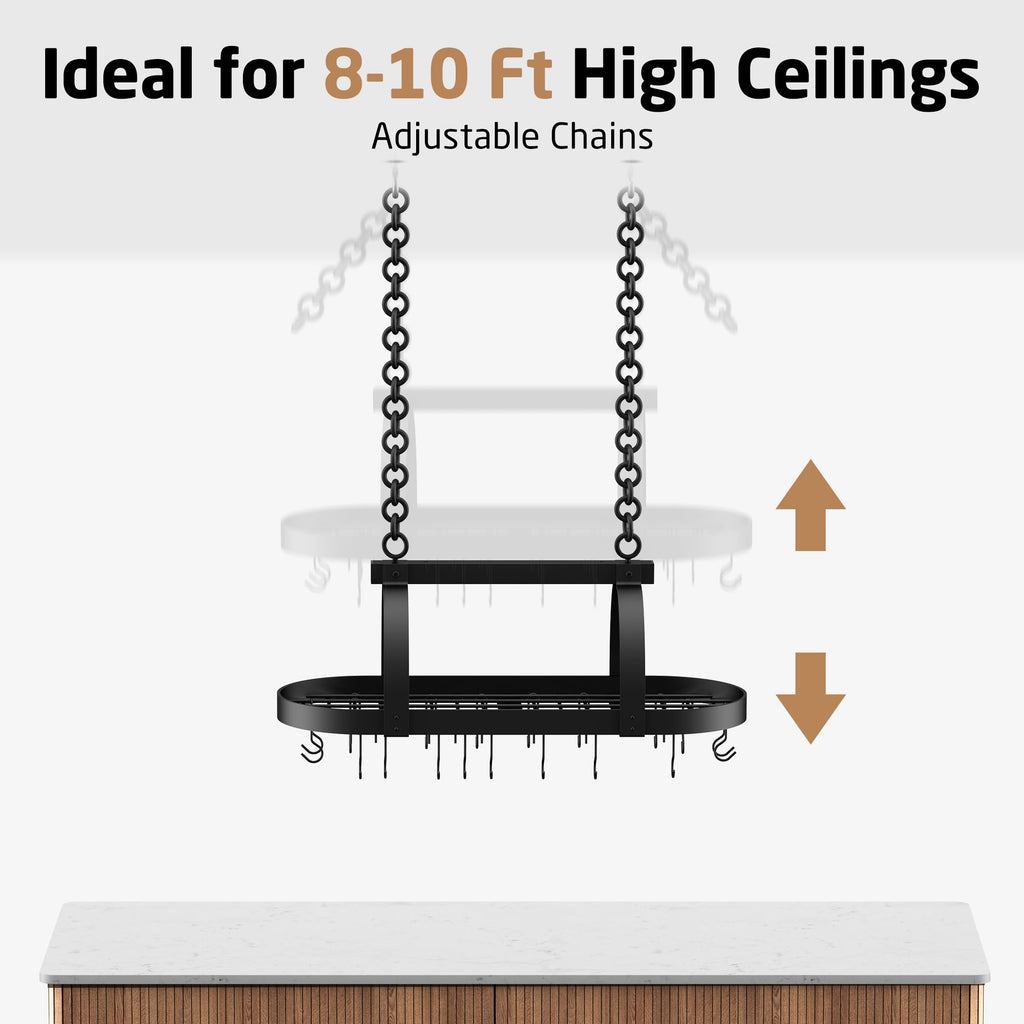 48 Inch Large Hanging Pot Rack, Heavy Duty Oval Pot and Pan Hanging Rack Ceiling Mount, Pot Pan Hangers with 20