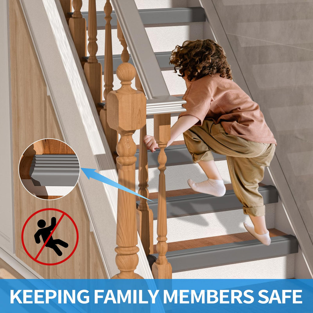 Stair Nosing, Self-Adhesive Vinyl Step Edge Protector, Grey, 40 ft