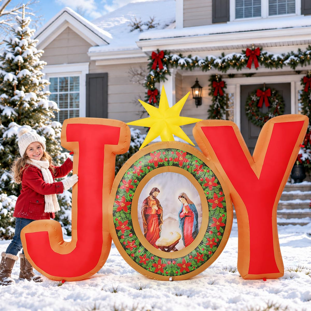 7.84FT Christmas Inflatables Joy Nativity Scene Outdoor LEDs Decor
