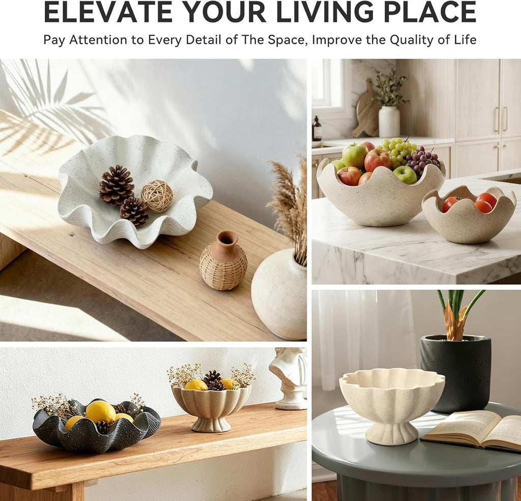 Scalloped Decorative Bowl Home Decor - 12.6" Modern Handicraft Large Shell Ruffle Decorative Fruit Bowl Counter, Chic