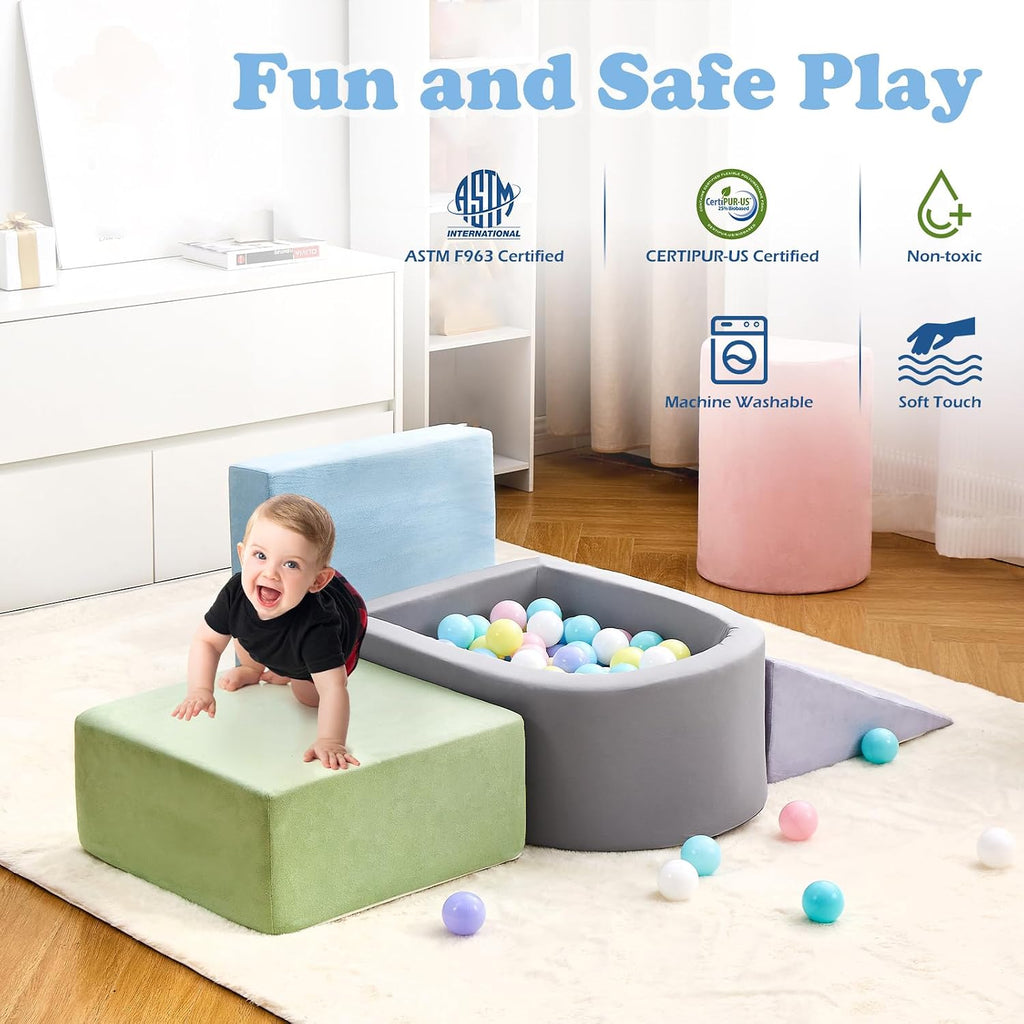 Climbing Toys for Toddlers, Foam Climbing Blocks with Ball Pit for Baby, Piece Soft Toddlers Climbing Toy