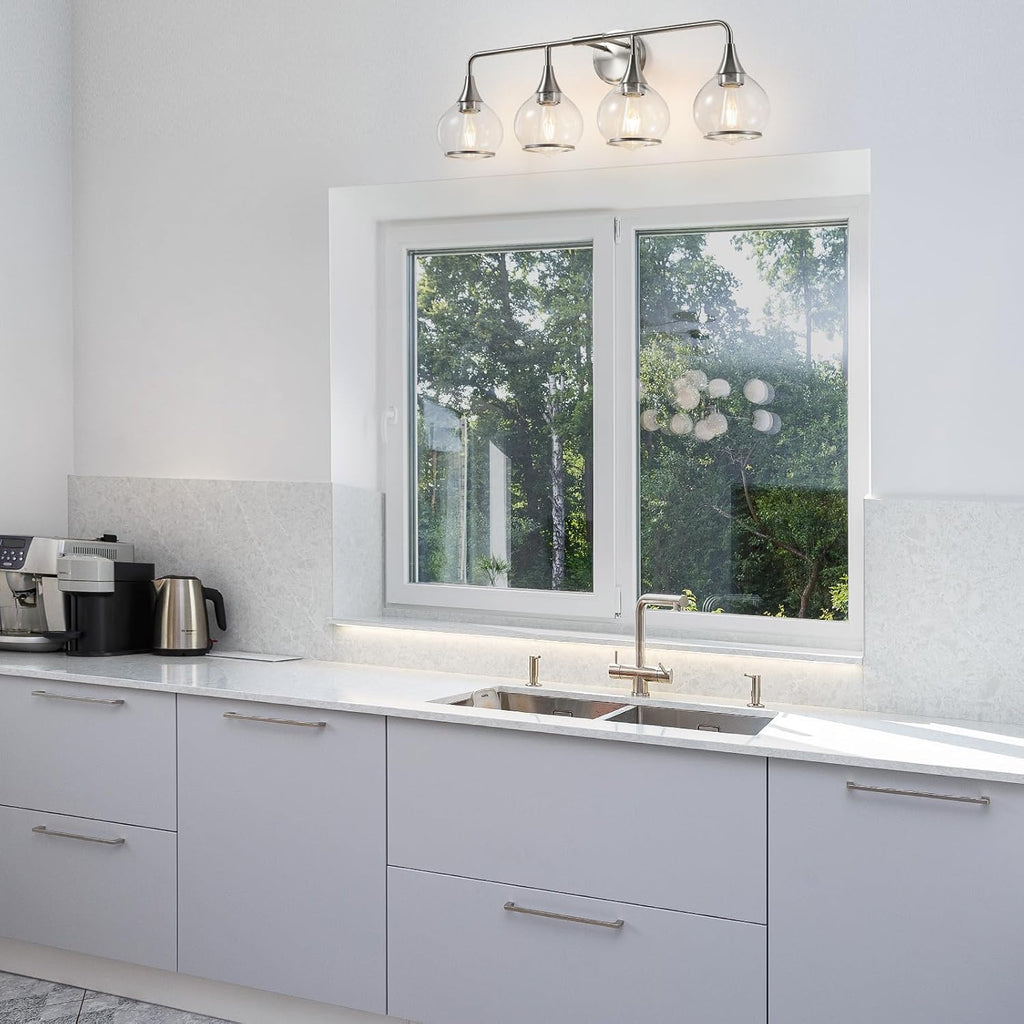Brushed Nickel Bathroom Light Fixture 4 Lights Bathroom Vanity Lights Over Mirrors with Clear Glass Shade 30.7 inch