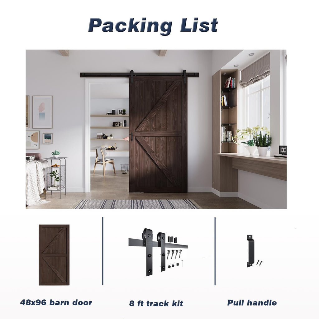 48 x 96 Wood Barn Door Brown with Hardware, K-Frame, Interior Door