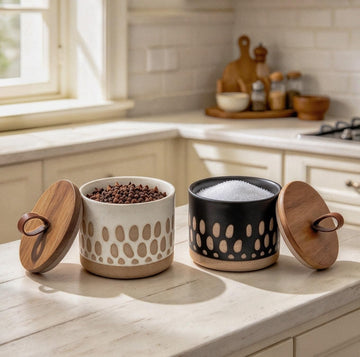 5 FL OZ Boho Small Salt Spice Storage Canisters Set, Airtight Bamboo Lid
