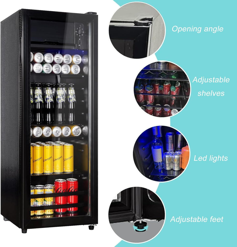 4.8 Cu.Ft Beverage Refrigerator, 155 Can Mini Fridge with Freeze with Glass Door
