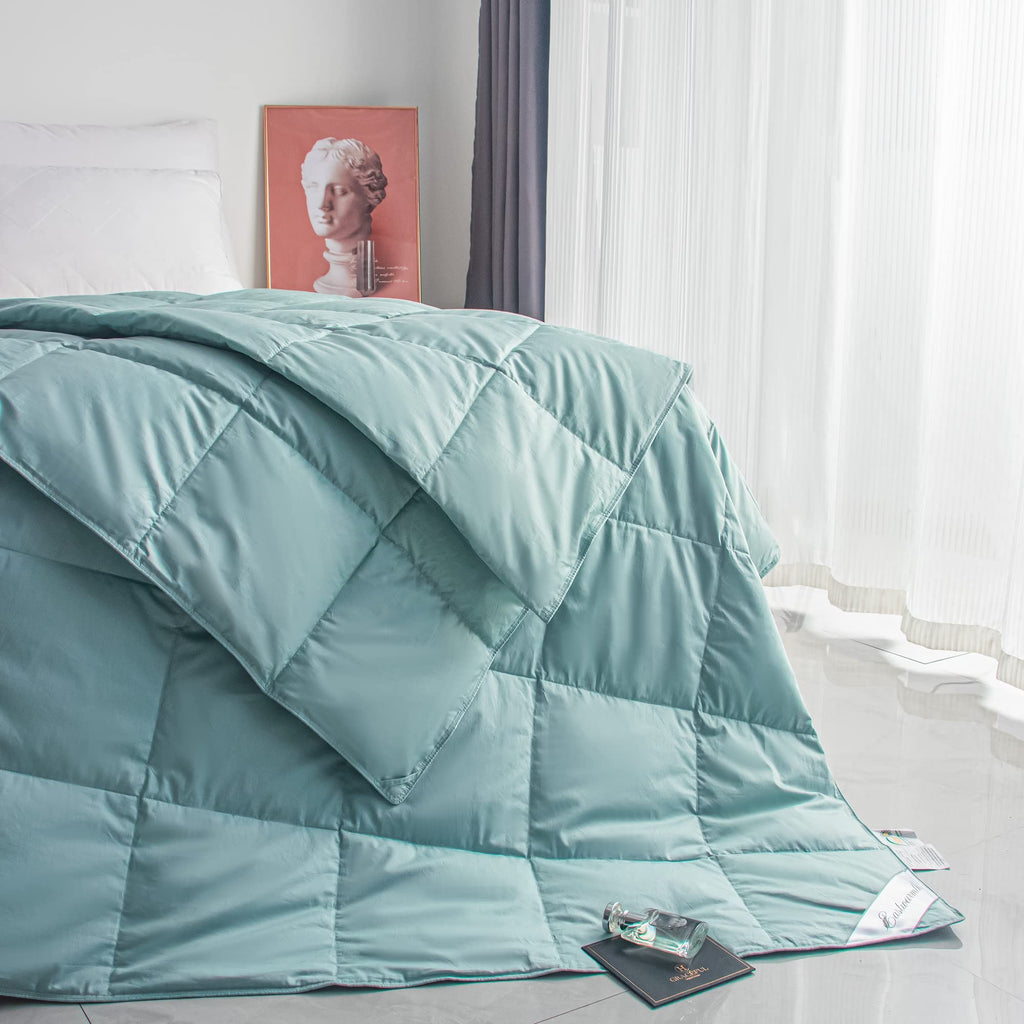 Lightweight Goose Down Comforter Blanket Duvet for Summer/Warm Weather, Ultra Soft Fabric, Lake Blue King Size