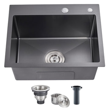 22x18 inch Drop Sink, 18 Gauge 304 Stainless Steel Top mount Single Bowl Handmade 2 Holes Bar Small Sink 9 inch Deep
