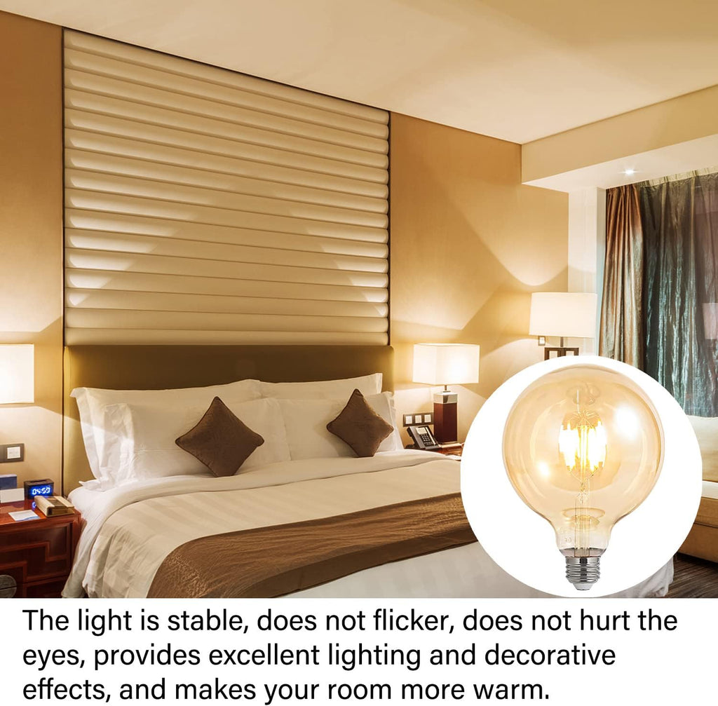 LED Bulbs 60 Watt Equivalent, 2 Pack 6W G125 Led Globe Bulbs, Antique Vintage Light Bulbs Amber, E26 LED Edison Light