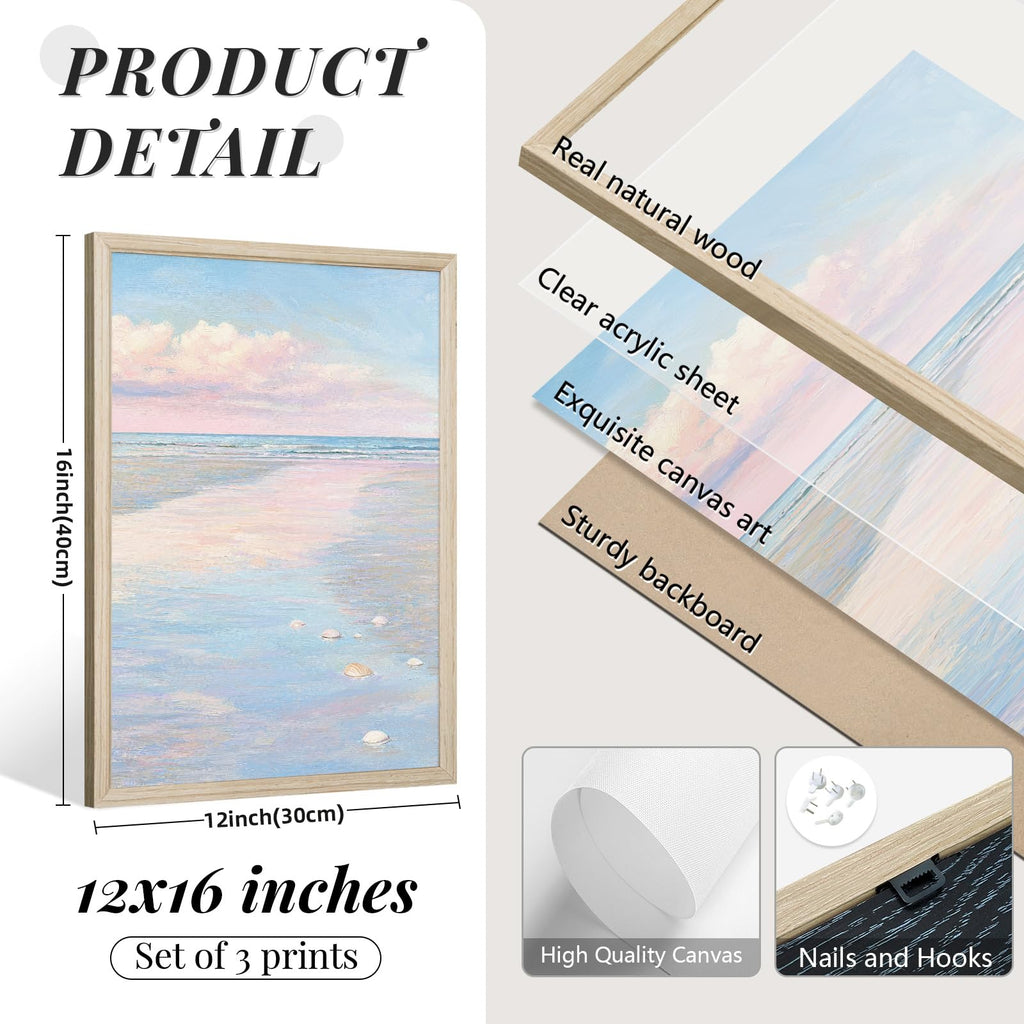 Pink Beach Wall Art Preppy Coastal Canvas Wall Decor Summer Beachy Posters Aesthetic Ocean Pictures Pastel Pink Beach