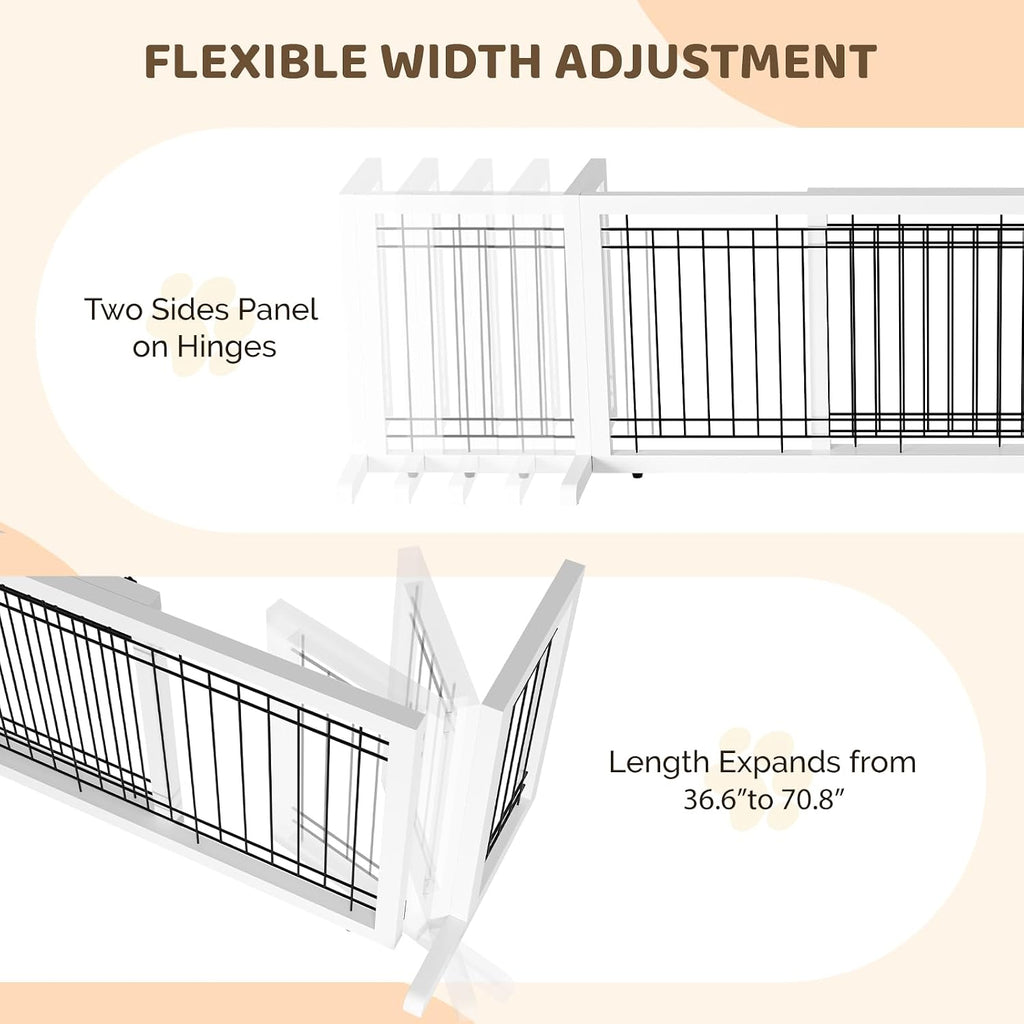 Free Standing Dog Gate, 39" - 68" Wide Pet Gate for Fireplace Stairs Doorways, Wooden Adjustable Pet Fence Indoor