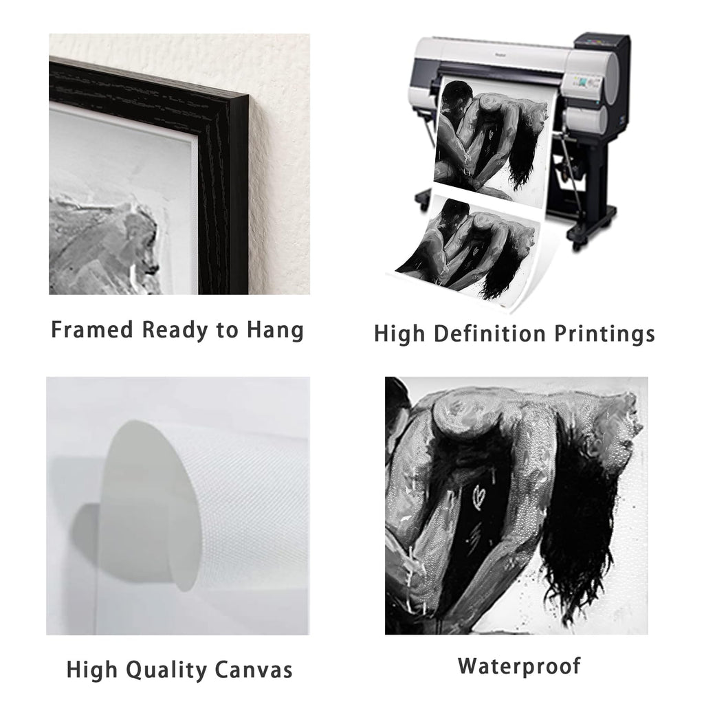 Framed Canvas Print Wall Art Abstract Black and White Poster Woman and Man Abstract Body Artwork Modern Home Decor