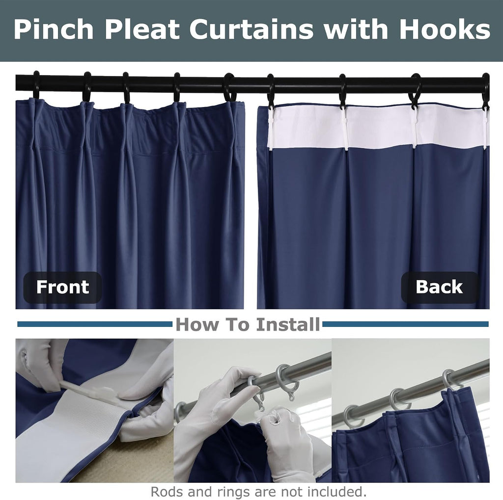 Light Filtering Pinch Pleated Drapes Velvet Drapes for French Door Thermal Insulated Curtain for Living Room Privacy