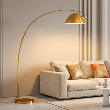 Gold Brass Large Arc Floor lamp with 20W Remote Control Bulb