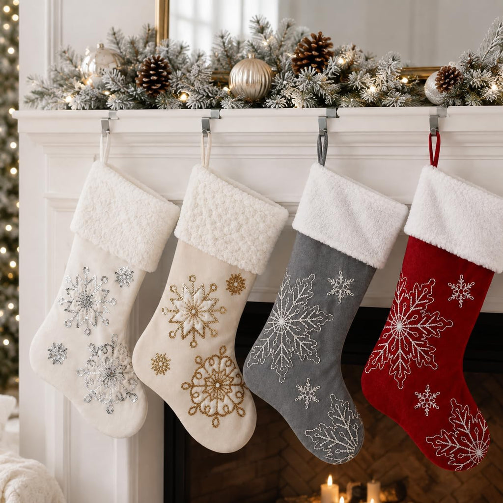 18 Inch Snowflake Christmas Stocking, Gold Décor