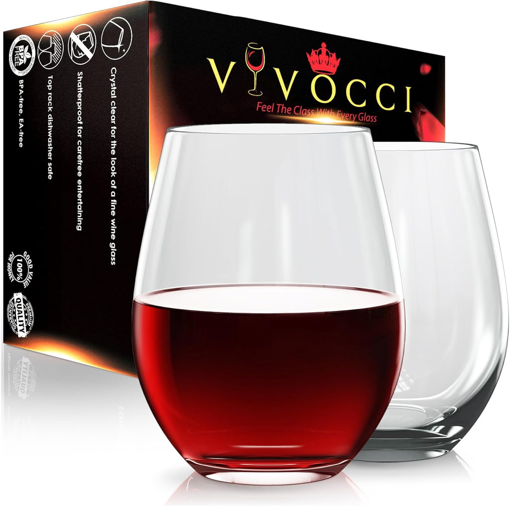 Unbreakable Plastic Stemless Wine Glasses 20 oz | 100% Tritan Heavy Base | Shatterproof Glassware | Ideal For
