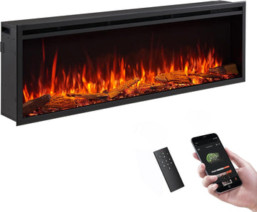 60" W Smart Wall Mount & in Wall Recessed Electric Fireplace Insert, Heater 750W/1500W