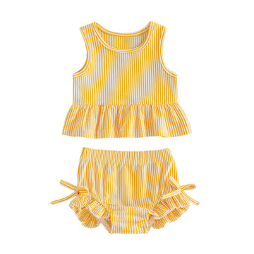 Baby Swimsuit Girl Toddler Bikini Sets Sleeveless Ruffle Striped Bathing Suit Infant Beach Swimwear