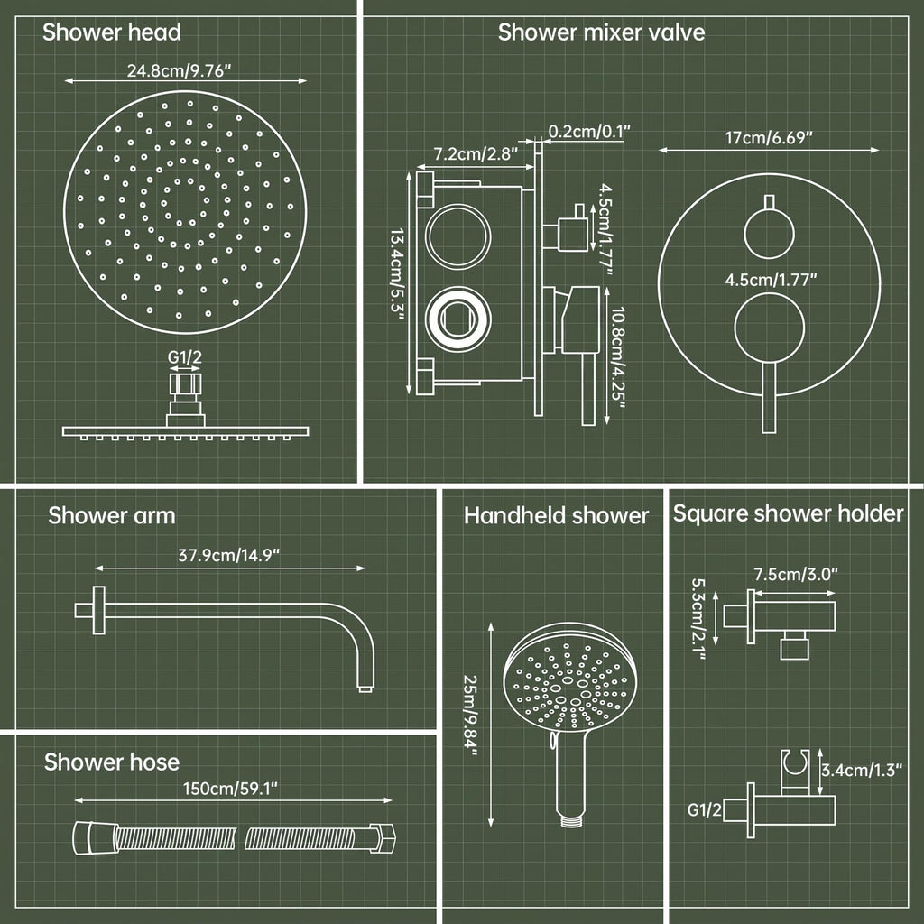 Brushed Gold Rain Shower Head Shower Faucet System Fixture Set