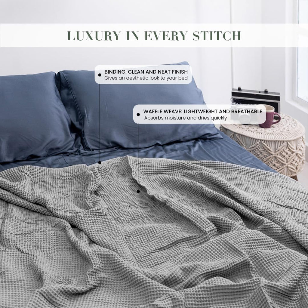 GOTS Certified 100% Organic Cotton Throw Blanket, 55" x 60" Waffle Blankets & Throws, Throw Blanket, Modern & Cozy