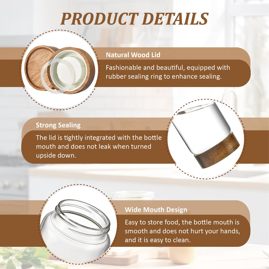 3 Pack 40 fl oz/1200 ml Clear Glass Storage Canister with Airtight Wooden Screw On Lid, Large Tall Decorative Glass