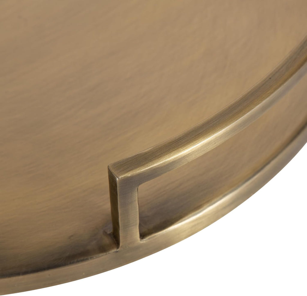 Gohana Round Tray with Metal Handles; 16 Inch Diameter; Antique Brass; Modern Glam Serving Tray with Handles for Use