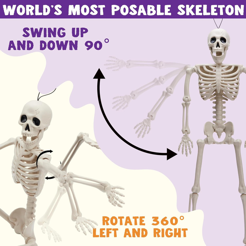 24" Halloween Skeleton Decor, 2 FT Full Body Stayable Posable Skeletons for Halloween, Yellow Human Plastic - Set of 2