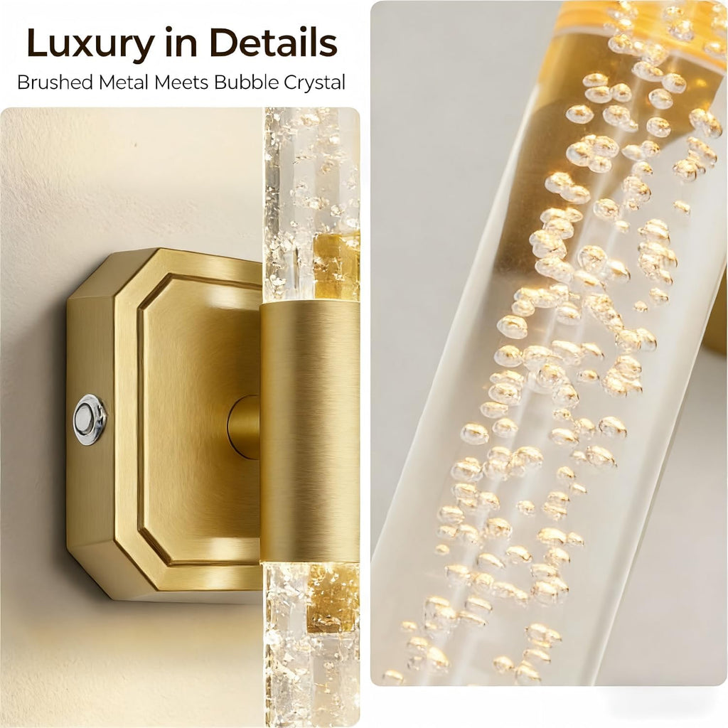 Battery Operated Wall Sconce Set of 2, 10000mah Rechargeable Gold Crystal Wall Sconce, 3 Colors 360° Rotate Wireless