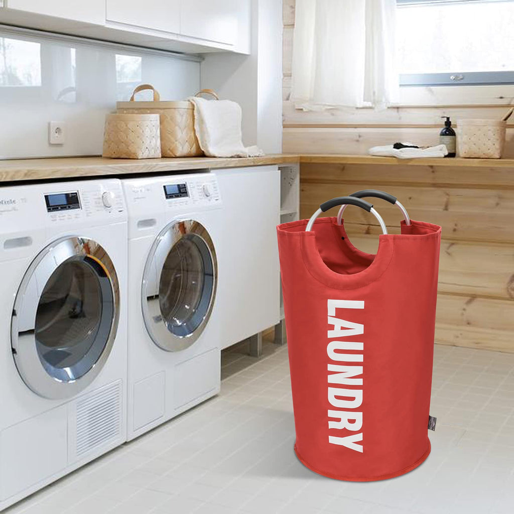 90L Large Laundry Basket Bag, Collapsible Tall Hamper, Red