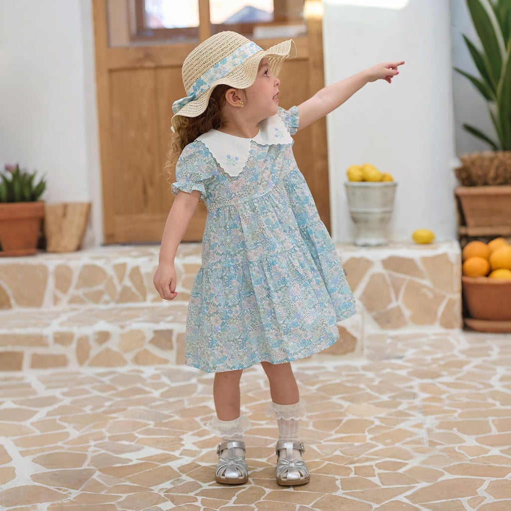 Toddler Baby Girl Smocked Dress Short Puff Sleeve Playwear Dress
