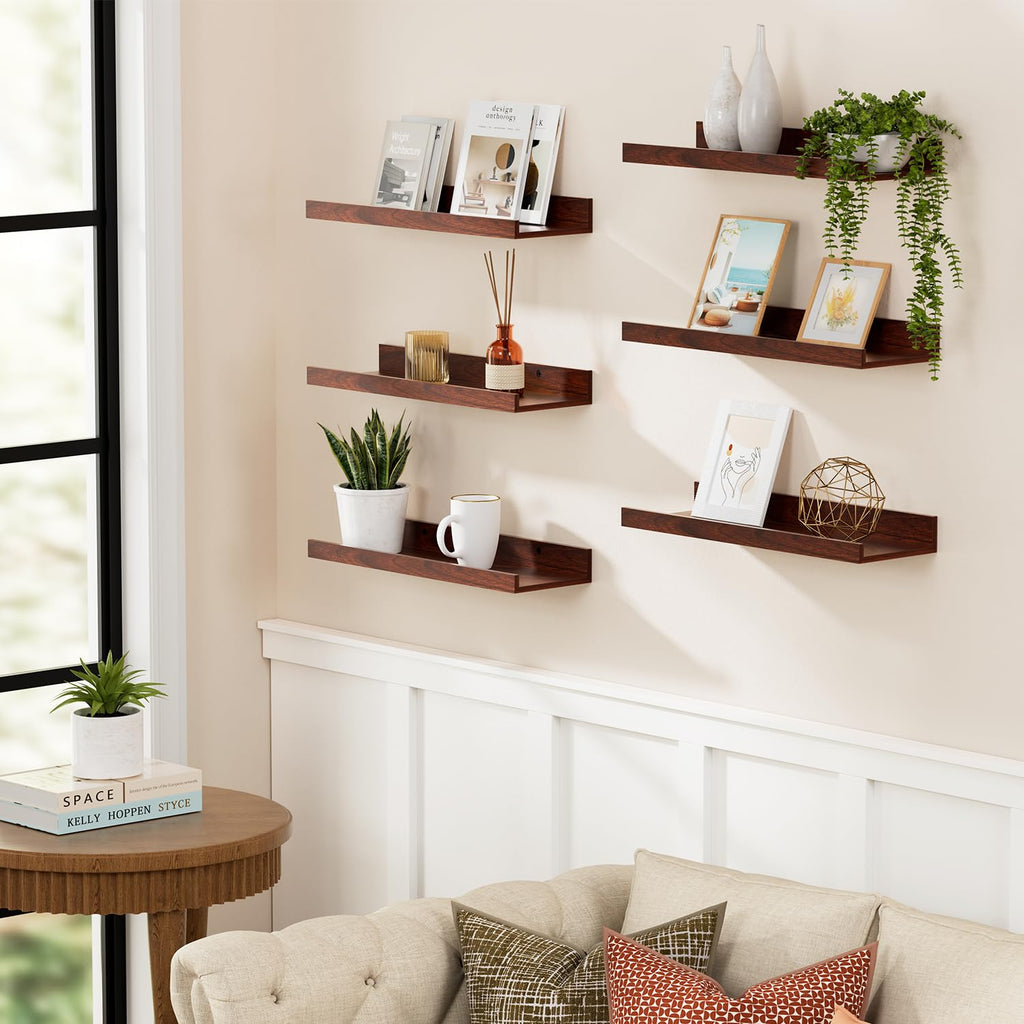 15.7x5.12" Floating Shelves for Wall, Room Decor, Raised Lip, 6 Pack