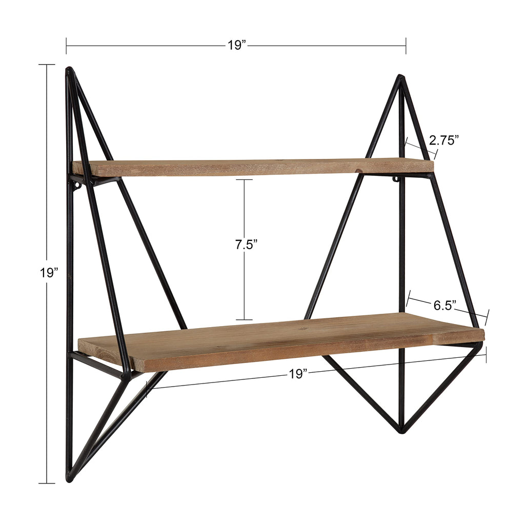 Melita Decorative Modern Farmhouse Two-Tier Floating Wall Shelf with Metal Frame and Solid Wood, Black/Rustic Brown