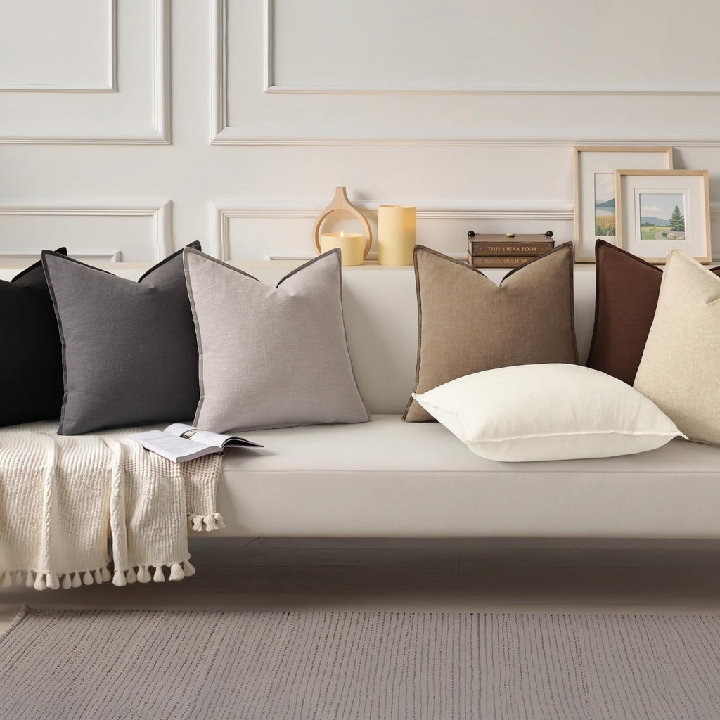 Fall Light Brown Linen Throw Pillow Covers 16x16 Set of 2