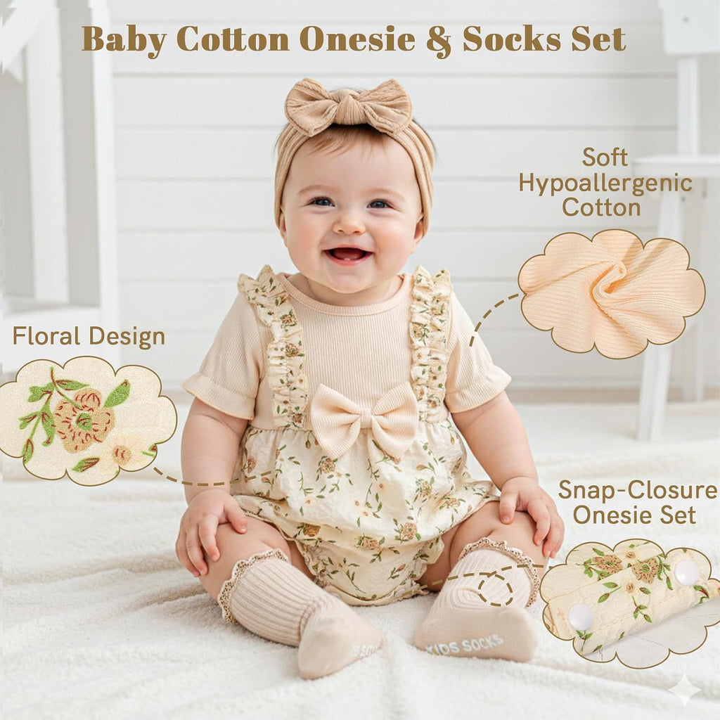 Newborn Baby Girl Gift,Baby Shower Gifts for Girls,Baby Girl Gifts Baskets with Headband,Bodysuit Set New Born