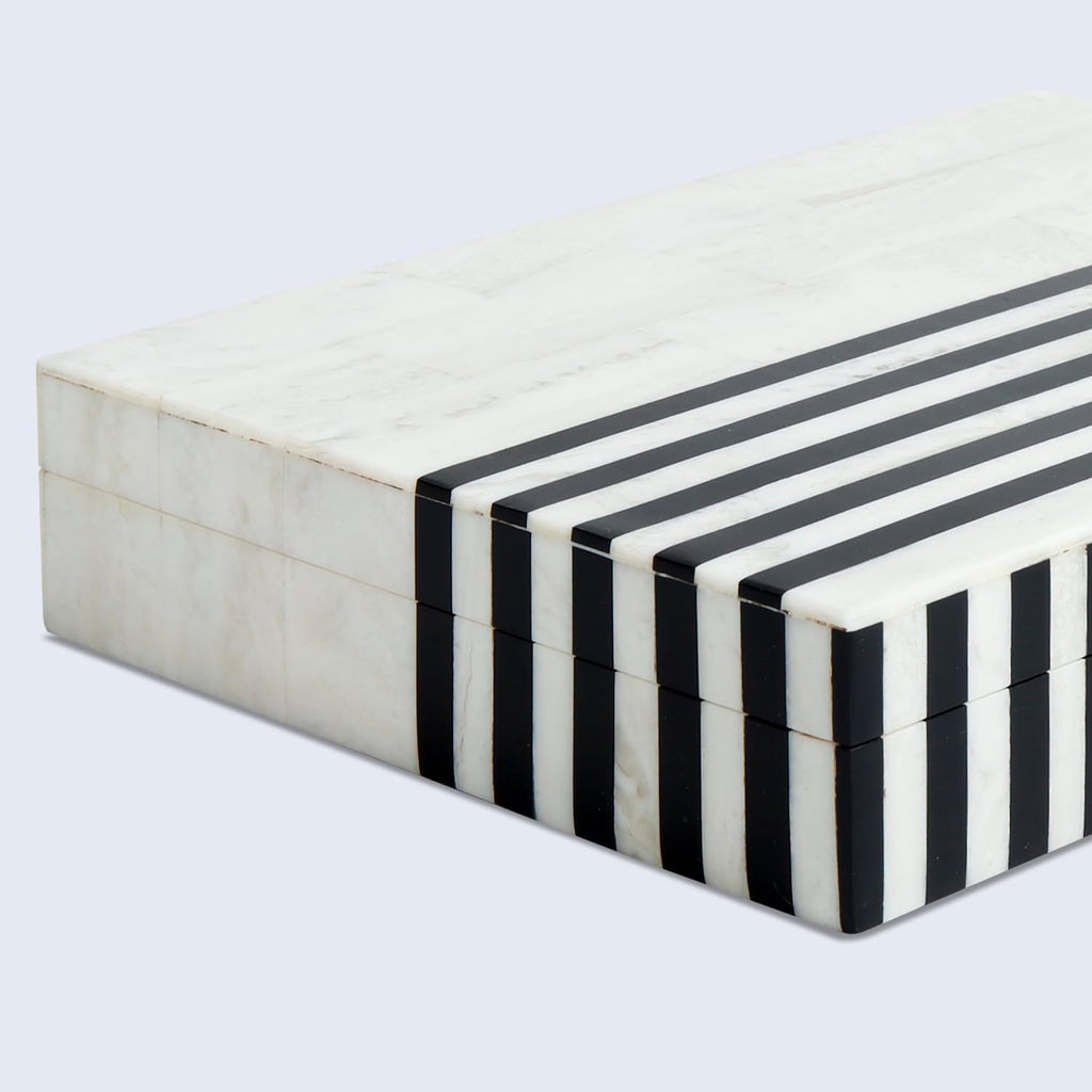 Large Decorative Storage Box with Lid - Black White Modern Storage Box, Remote Control Organizer for Coffee Table