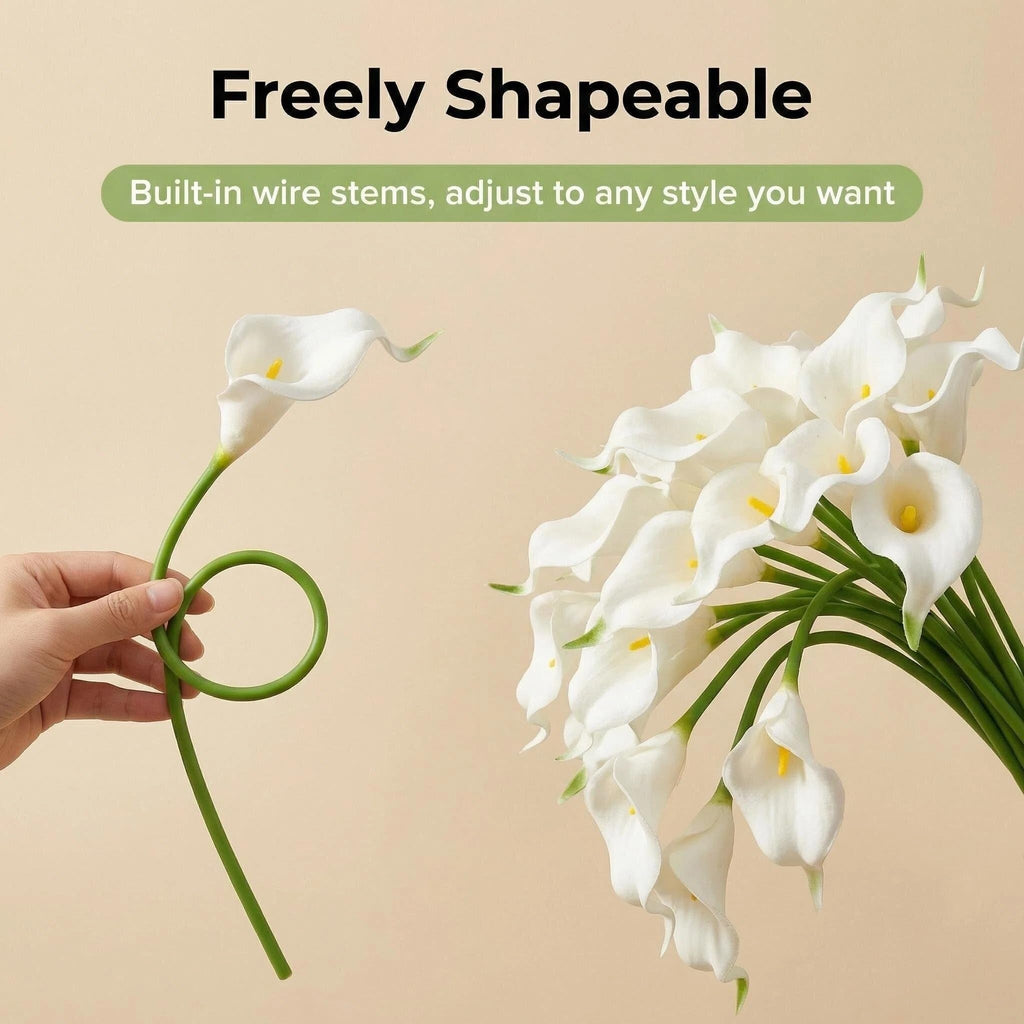 30 Stems Real Touch Calla Lily Artificial Flowers, 15.7in White Faux Calla Lilies with PU Blooms and Bendable Stems