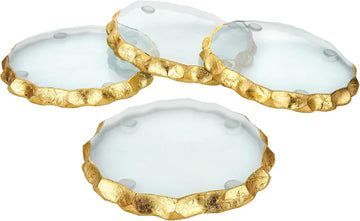 Coasters with Gold Edge, Glass Coaster Set, Coasters for Drinks, Table Protection - Set of 4