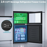 2.6 Cu.Ft Mini Fridge with Freezer, 2 Door Compact Refrigerator, Freestanding Be