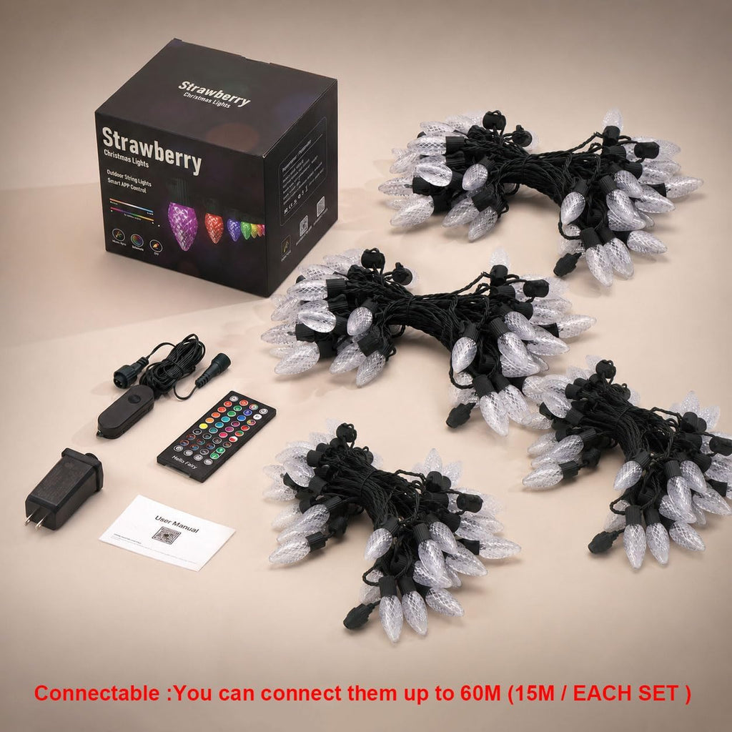 Smart C9 Christmas Outdoor Lights, 197FT 200 LEDs, APP Remote Controlled RGB String Lights, DIY Chasing Xmas Lights