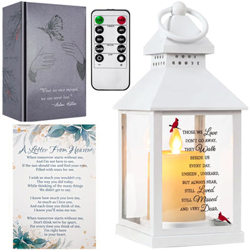 Memorial Lantern, Sympathy Gifts for Loss of Loved One/ Mom/ Dad (White)