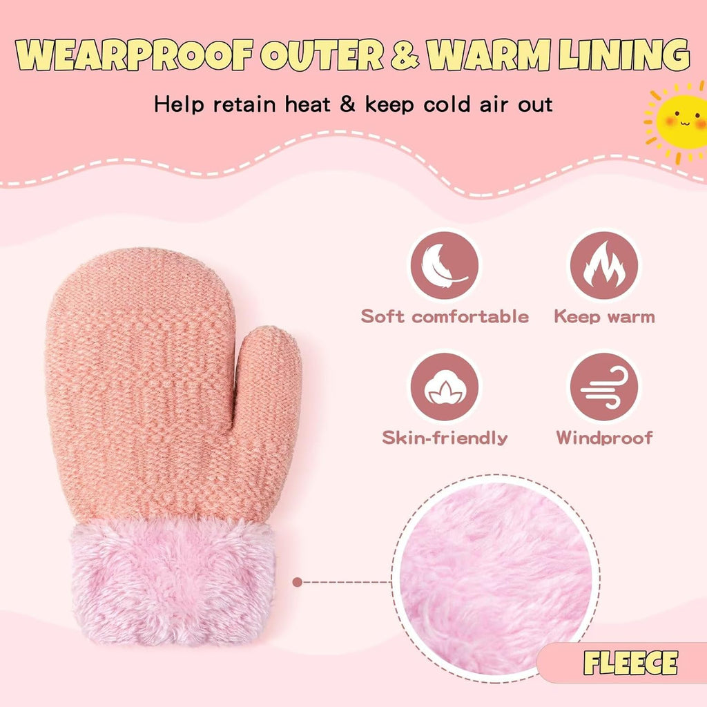Winter Mittens Gloves Beanie Hat Set for Kids Baby Toddler Children, Thick Warm Knit Fleece Lined Thermal Set